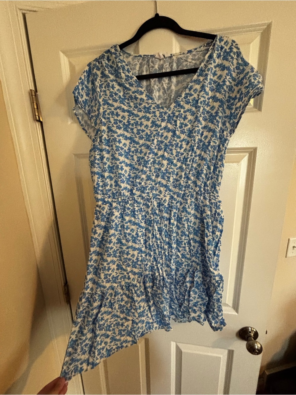 GAP Blue and White Floral Midi Dress with V-Neck
